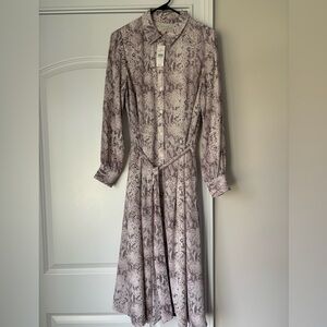 LOFT Long Sleeve Snake Print Dress - Gray and Cream